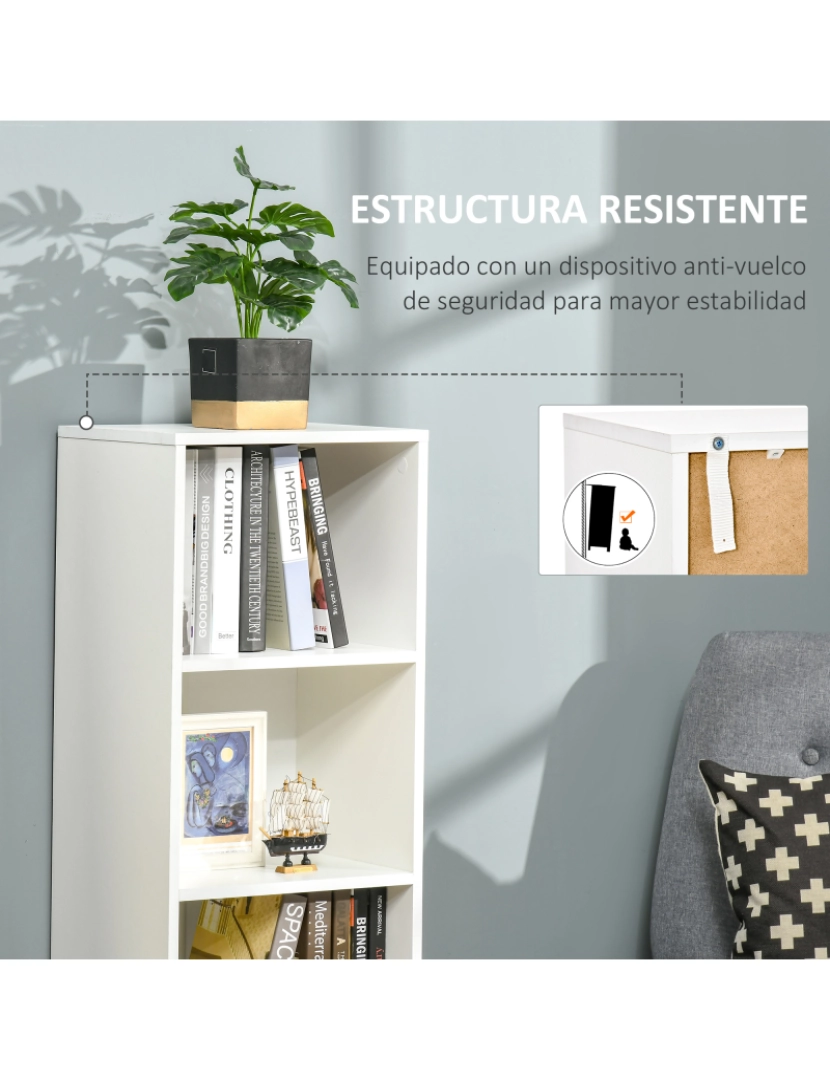 imagem de HOMCOM Estante com 3 Prateleiras Abertas e 1 Fechada com Porta Estante de Estilo Moderno para Armazenamento de Livros Brinquedos Plantas 40x30x129,5cm Branco5
