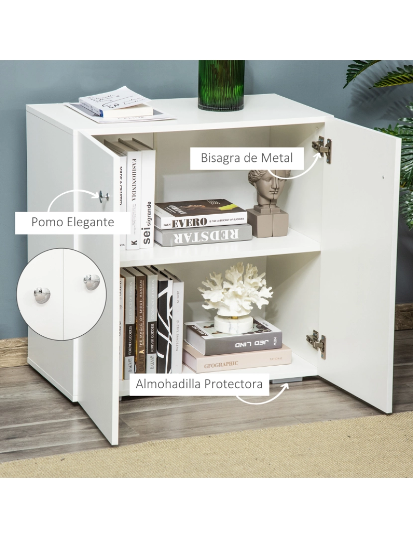 imagem de HOMCOM Aparador de Sala de Estar com 2 Portas Armário Auxiliar com 2 Prateleiras para de Livros Roupa Brinquedos Estilo Moderno 70x39x70cm Branco5