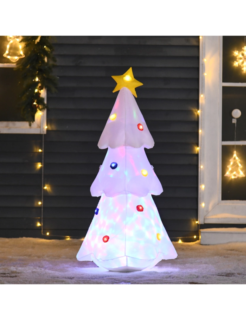 imagem grande de HOMCOM Árvore de Natal Inflável 122cm de Altura com Luzes LED e Inflador Decoração de Natal para Interiores Exteriores 60x51x122cm Branco2