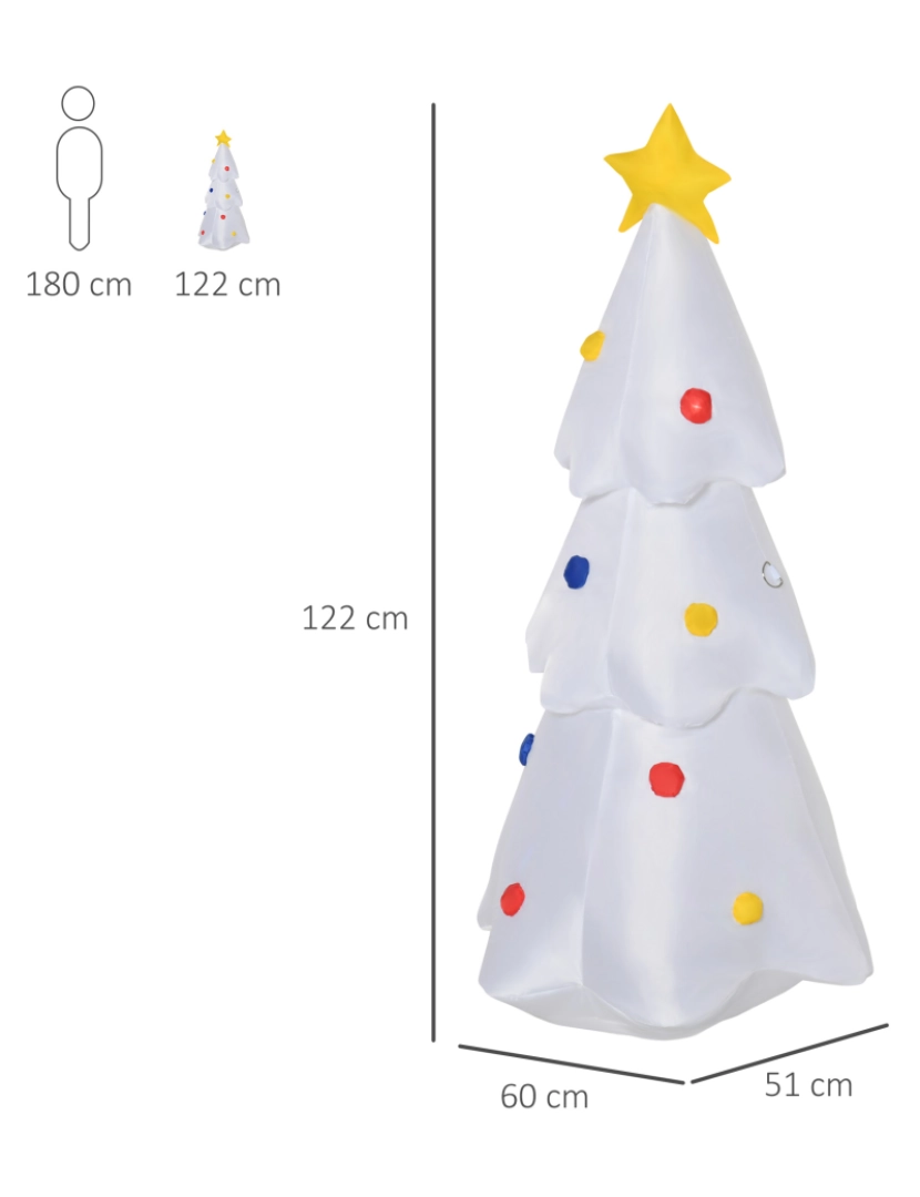 imagem grande de HOMCOM Árvore de Natal Inflável 122cm de Altura com Luzes LED e Inflador Decoração de Natal para Interiores Exteriores 60x51x122cm Branco3