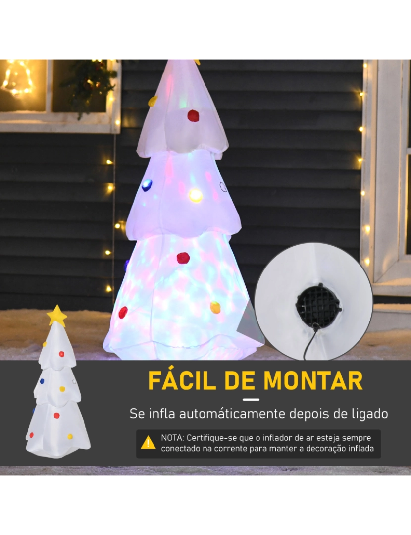 imagem grande de HOMCOM Árvore de Natal Inflável 122cm de Altura com Luzes LED e Inflador Decoração de Natal para Interiores Exteriores 60x51x122cm Branco6