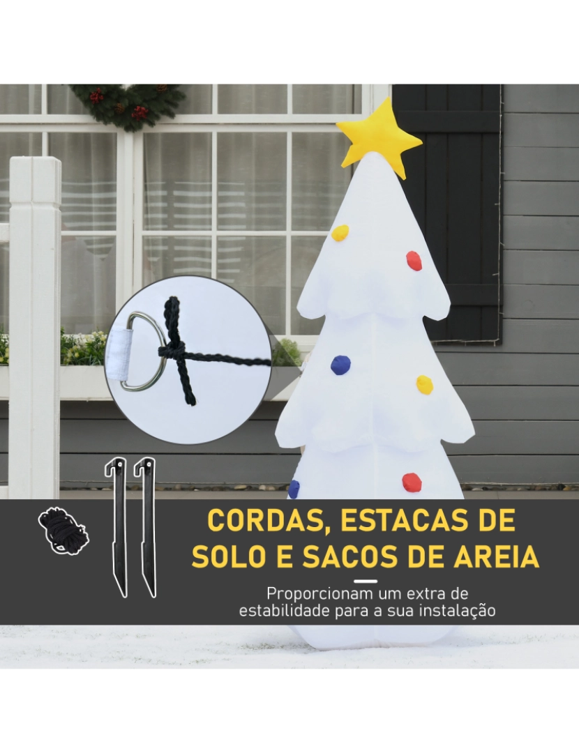 imagem grande de HOMCOM Árvore de Natal Inflável 122cm de Altura com Luzes LED e Inflador Decoração de Natal para Interiores Exteriores 60x51x122cm Branco7