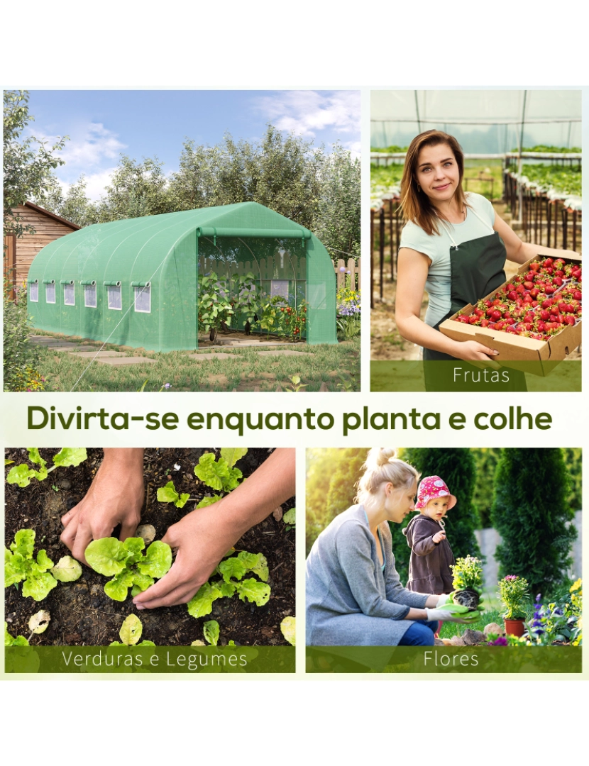 imagem de Outsunny Estufa Tipo Túnel 595x300x200cm Estufa de Jardim Grande com 12 Janelas e Porta Enrolável com Zíper para Cultivo de Plantas Verde6