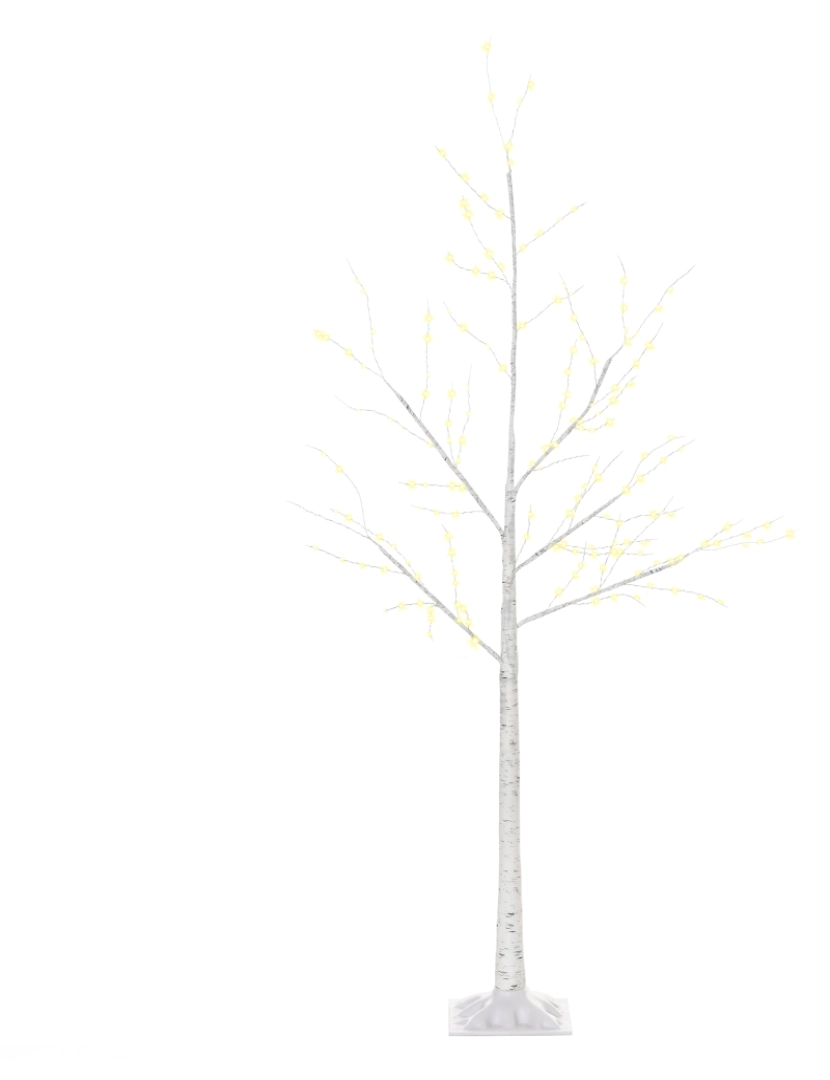 imagem de Outsunny Árvore de Bétula 150cm de Altura com 210 Luzes LED em Branco Quente Ramos Flexíveis e Base para Decoração de Festas Aniversários Casamentos 20x20x150cm Branco1