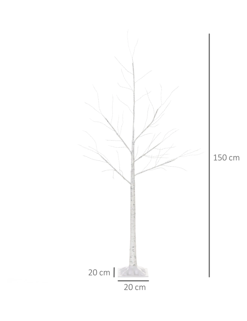 imagem de Outsunny Árvore de Bétula 150cm de Altura com 210 Luzes LED em Branco Quente Ramos Flexíveis e Base para Decoração de Festas Aniversários Casamentos 20x20x150cm Branco3
