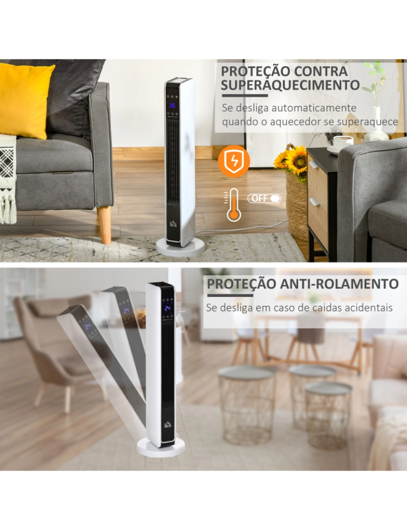 imagem de HOMCOM Aquecedor Cerâmico de Torre 1000/2000W com Controle Remoto Tela LED 3 Modos de Aquecimento Termostato Temporizador e Oscilação 65° para 25m² 21x21x73cm Branco5