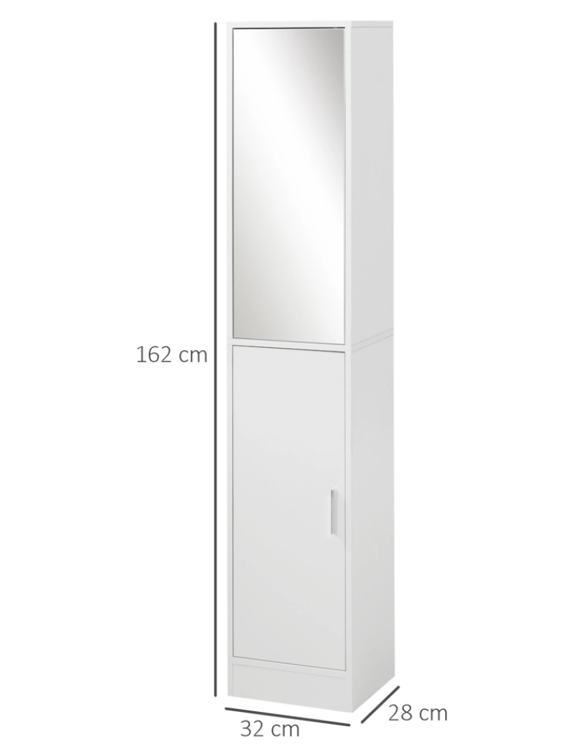 imagem de Kleankin Coluna Casa de Banho com Espelho Móvel Alto Casa de Banho com 2 Portas e Prateleiras Interiores Ajustáveis Multiúso para Cozinha Sala de Estar 32x28x162cm Branco3