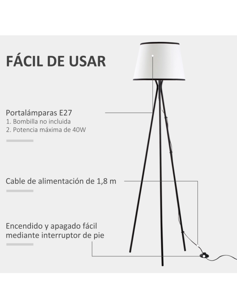 imagem de Candeeiro de Pé 50x50x170cm cor branco e preto B31-349V904