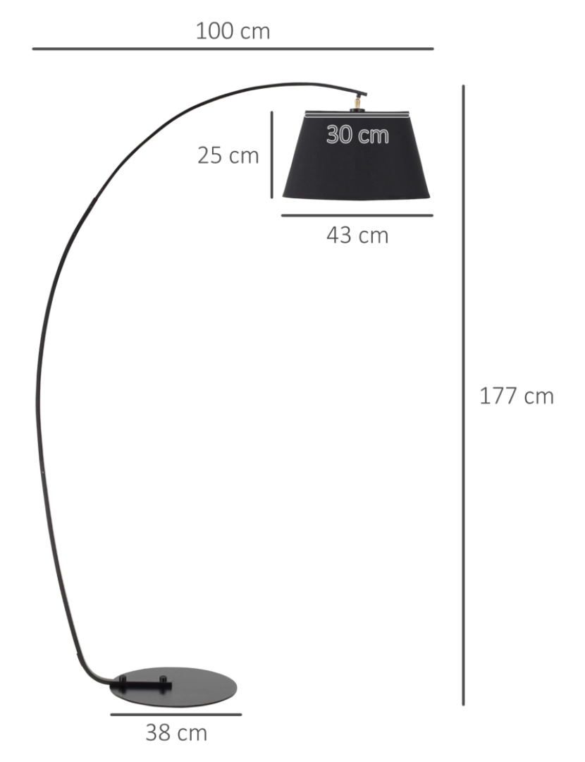 imagem grande de HOMCOM Candeeiro de Pé em Forma de Arco Moderno com Ecrã Suspenso de Tecido Suporte para Lâmpada E27 Máx.40W para Sala de Estar Dormitórios Estúdio 100x43x177cm Preto3