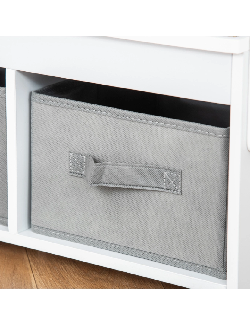 imagem de HOMCOM 2 EM 1 Banco de Madeira para Crianças 60x43x57cm Convertivel em Secretária Infantil 60x60x43cm com Assento 2 Cestos de TNT para Armazenamento Removíveis Branco8