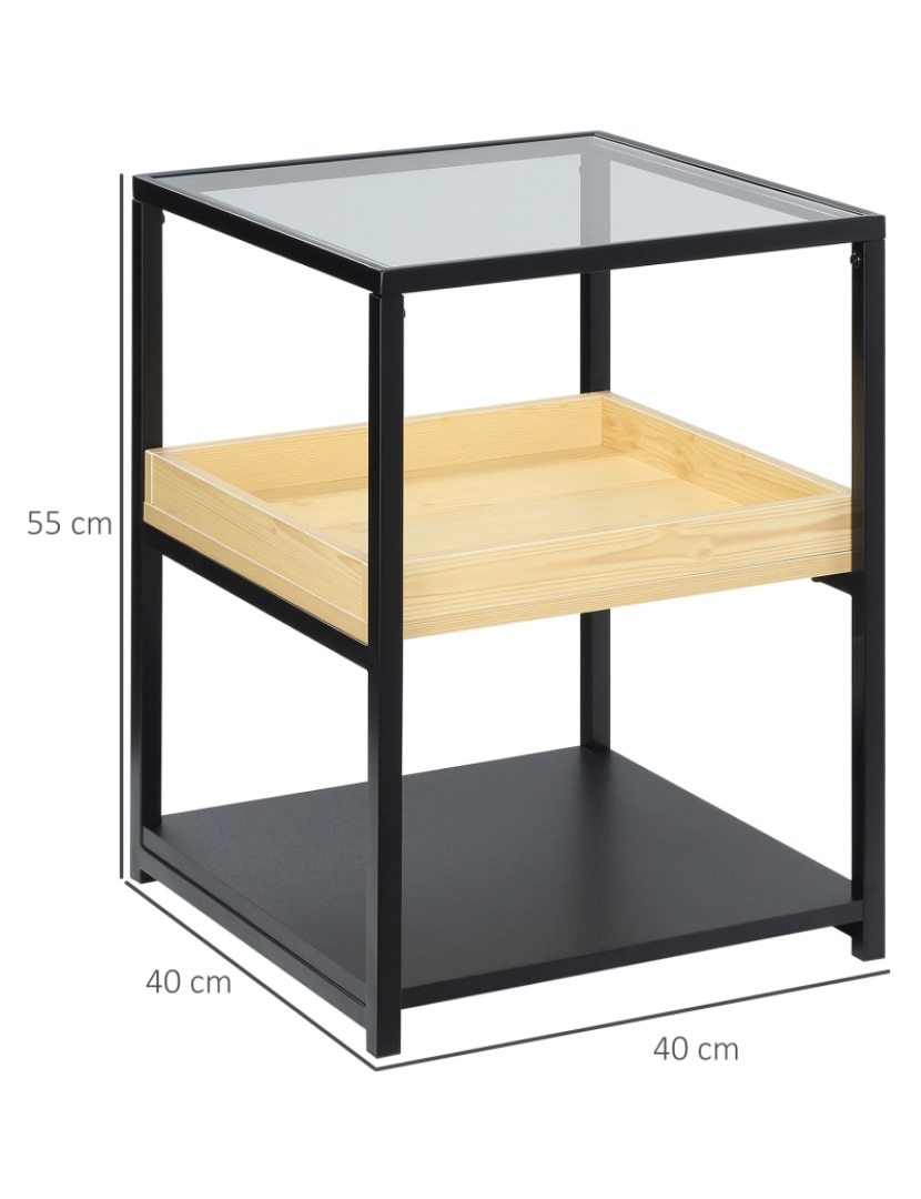 imagem de Mesa Auxiliar 40x40x55cm cor preto e madeira natural 839-244ND3