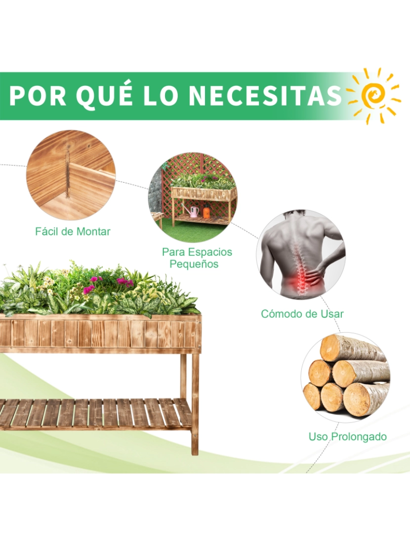 imagem de Outsunny Horta Vertical de Madeira 120x60x81cm Floreira Elevada para Cultivo de Plantas Flores com Prateleira Inferior para Jardim Terraço Exterior Madeira7