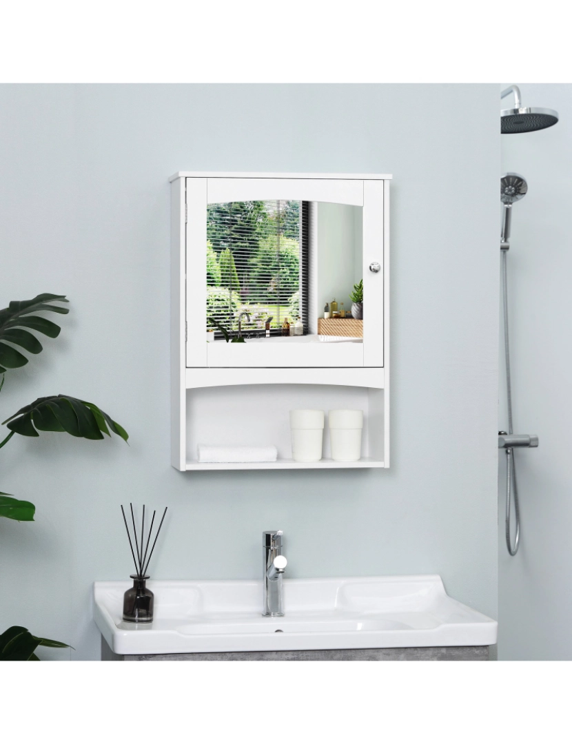 imagem de Armário Casa de Banho com Espelho 48x16x65cm cor branco 834-38611