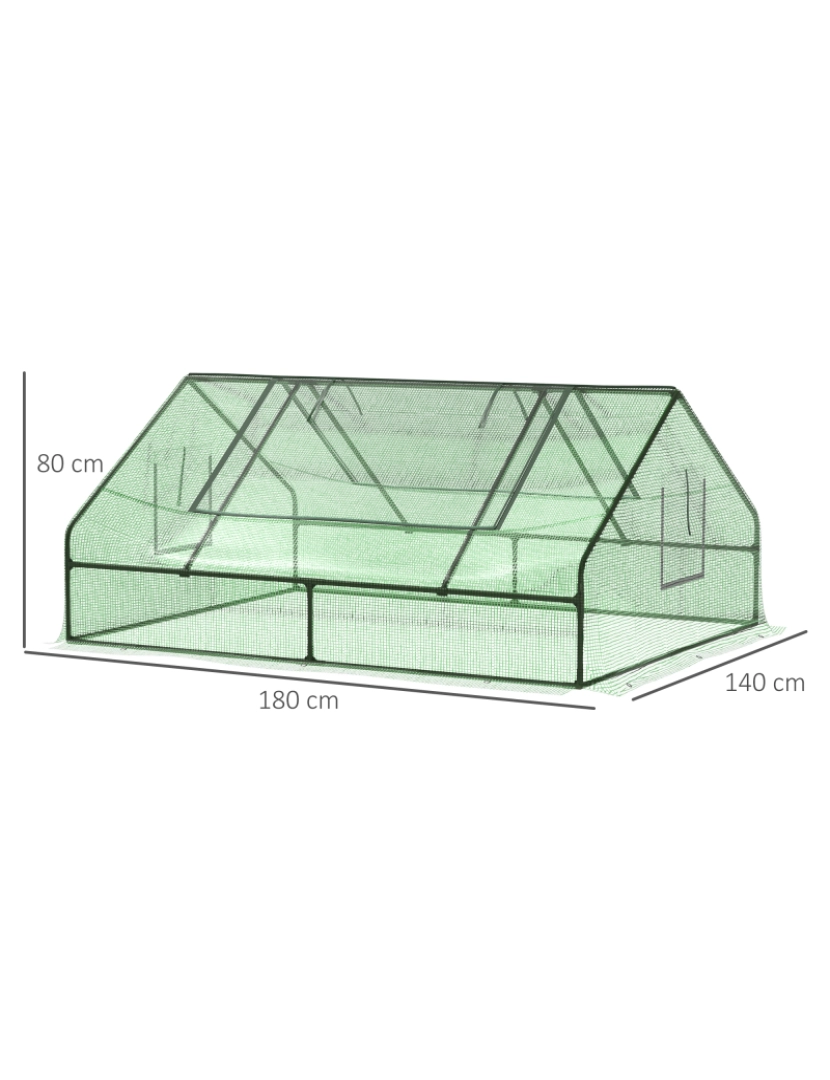 imagem de Outsunny Estufa para Terraço Jardim 180x140x80cm Estufa de Aço e Plástico com Porta e Janelas Enroláveis para Cultivo de Plantas Verduras Flores Verde3