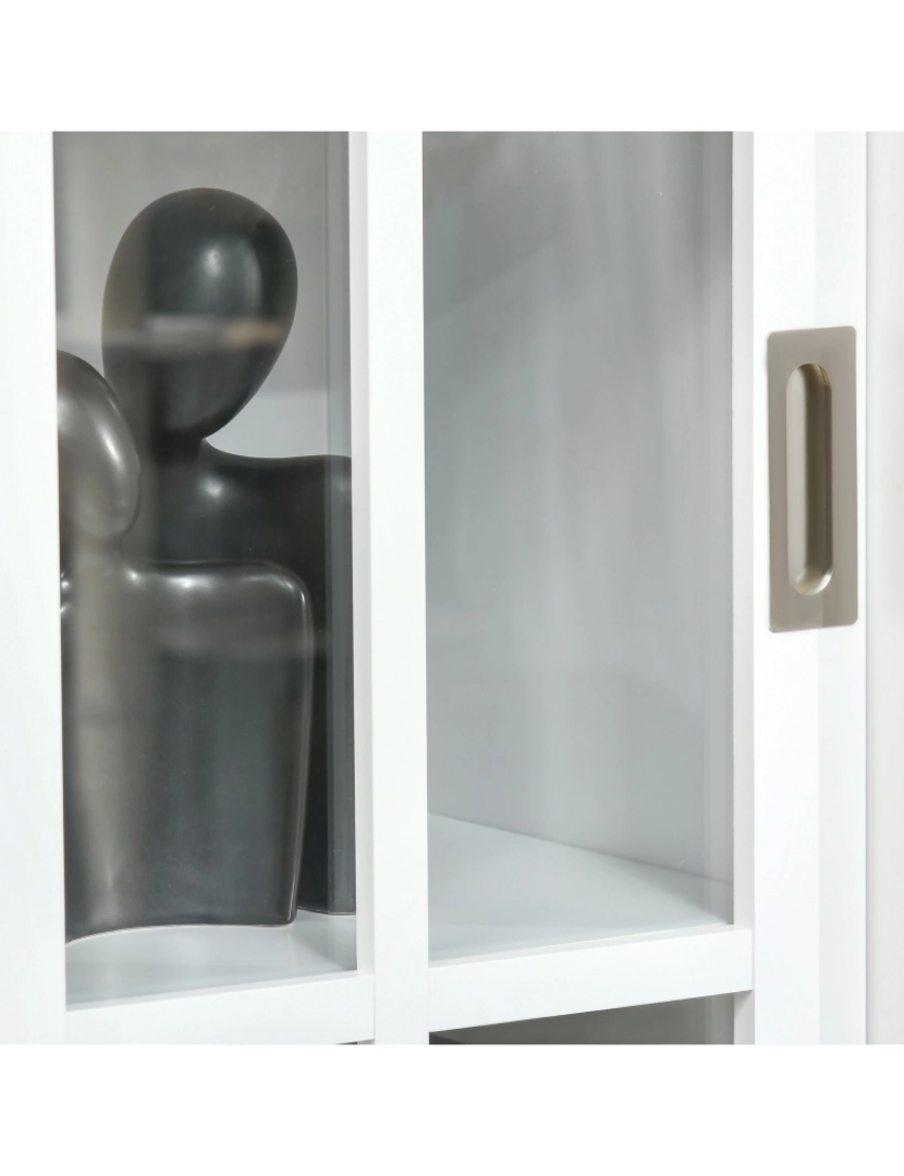 imagem de HOMCOM Estante para Livros Vitrine com 2 Portas Corredeiras Prateleiras Ajustáveis de Armazenamento Móvel Organizador para Escritório Sala de Estar Estúdio 80x40x121,7cm Branco9