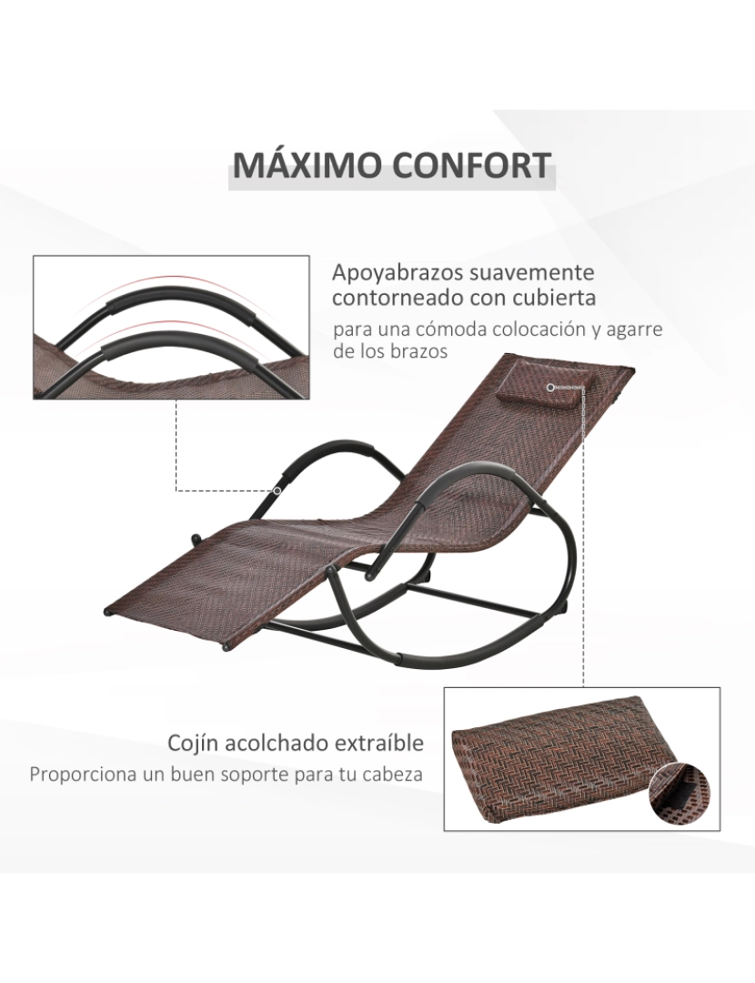 imagem de Outsunny Espreguiçadeira de Exterior com Apoio para os Braços e Efeito de Vime para Jardim Terraço Pátio Carga Máxima 160kg 61x160x79cm Marrom5
