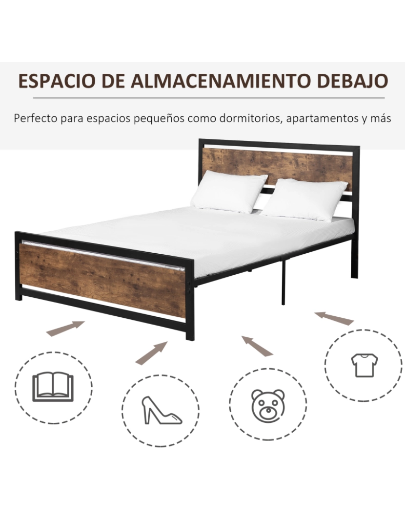 imagem de Estrutura de Cama Dupla de Metal 160x208x103cm cor preto e marrom rústico 831-4204