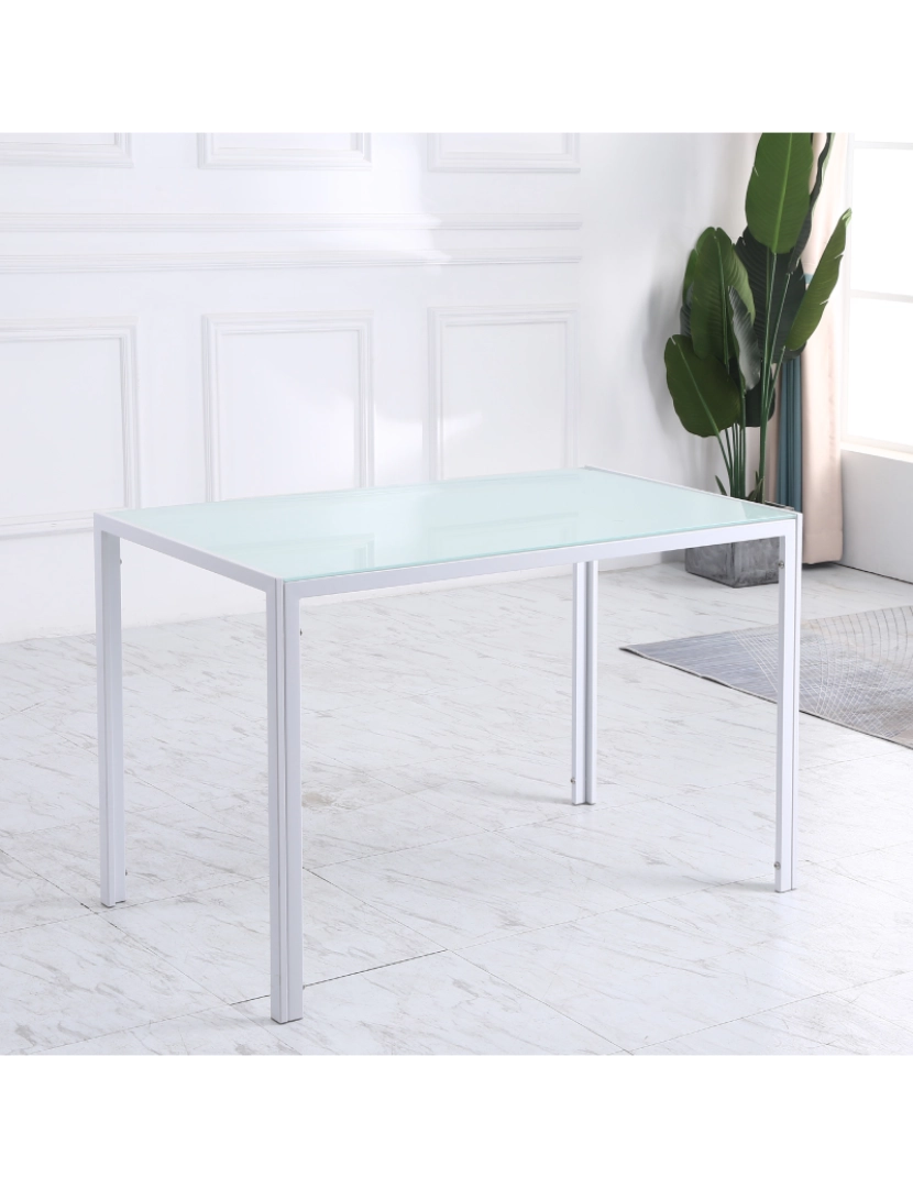 imagem de HOMCOM Mesa Sala de Jantar de Cristal Mesa Retangular para 4-6 pessoas com Pés de Metal Multifuncional para Cozinha 120x60x75cm Branco7