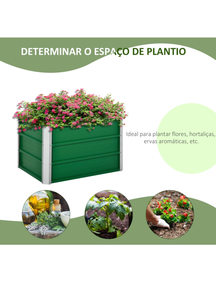 imagem de Outsunny Caixa de Plantio de Aço com Luvas Caixa de Plantio Retangular para Cultivos de Plantas Flores para Terraço Jardim 66x47x40cm Verde5