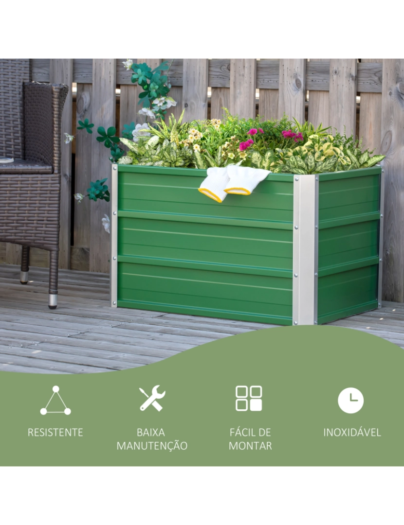imagem de Outsunny Caixa de Plantio de Aço com Luvas Caixa de Plantio Retangular para Cultivos de Plantas Flores para Terraço Jardim 66x47x40cm Verde6