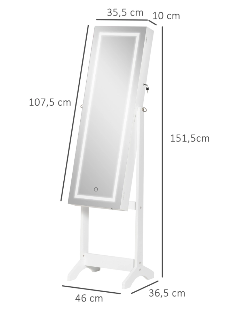 imagem de Espelho Joalheiro de Pé 46x36.5x151.5cm cor branco 831-463WT3
