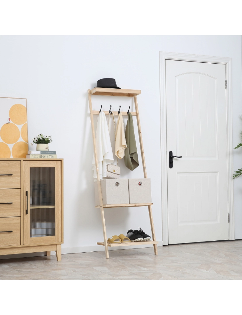 imagem de Suporte para Cabides 55x37x173cm cor cor de madeira natural 837-195BG2
