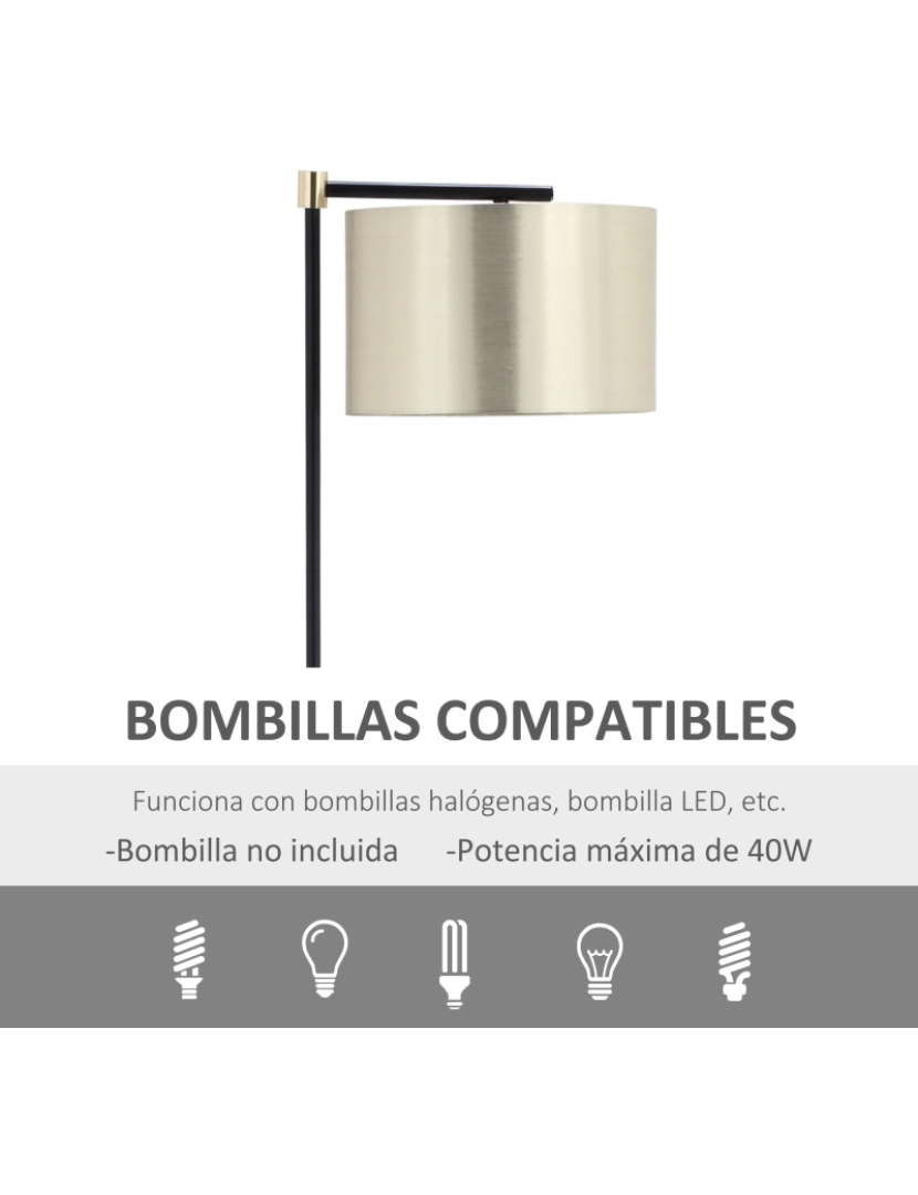 imagem de HOMCOM Candeeiro de Pé com Ecrã Suspenso de Tecido Suporte para Lâmpada E27 Máx 40W Base de Madeira e Interruptor de Pé para Sala de Estar Dormitório 48x32x152cm Dourado7