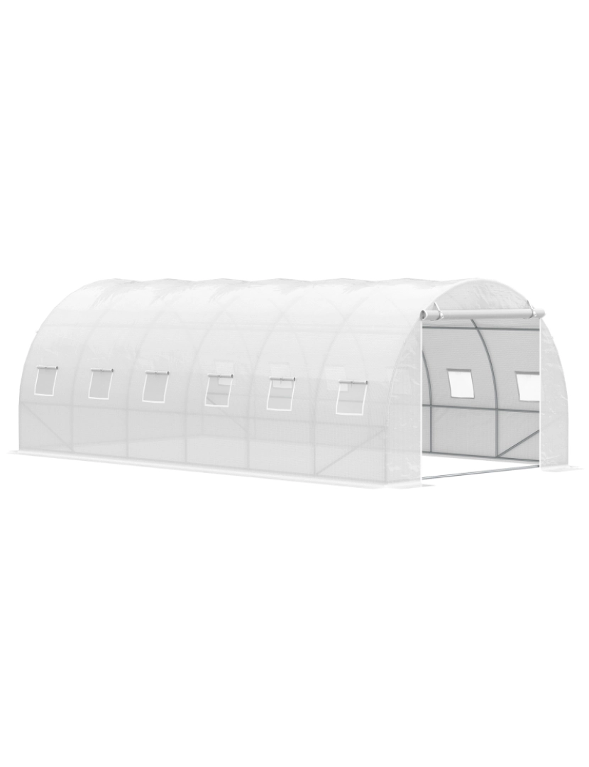 imagem de Outsunny Estufa de Túnel 600x300x200cm com Porta Enrolável 12 Janelas Cobertura de PE 140g/m² e Metal Galvanizado para Cultivos de Plantas Verduras Branco1