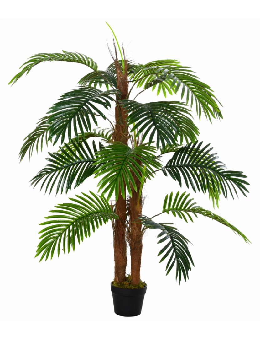 imagem de Outsunny Palmeira Artificial Planta Sintética de 120cm com Vaso 19 Folhas Realistas e 3 Troncos Decoração para Casa Escritório Exterior Verde1