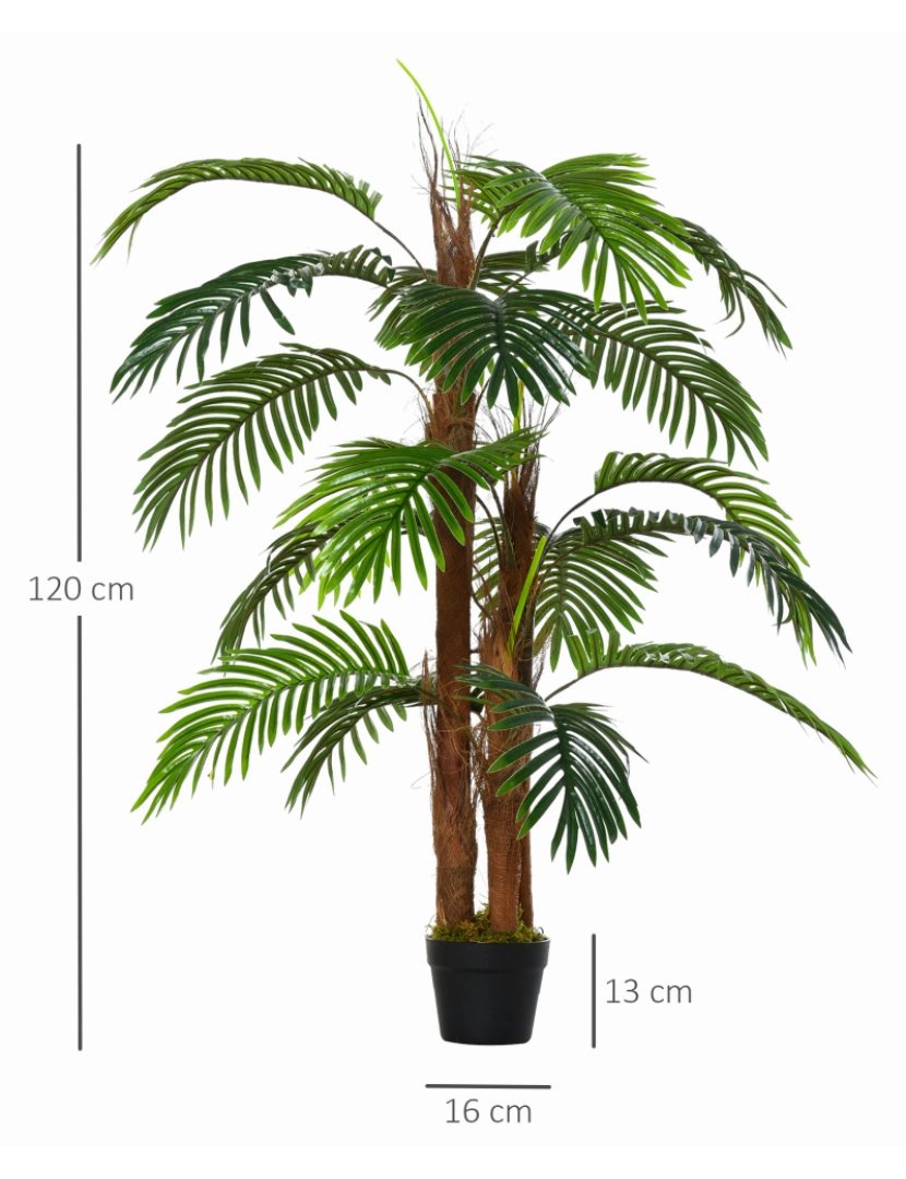imagem de Outsunny Palmeira Artificial Planta Sintética de 120cm com Vaso 19 Folhas Realistas e 3 Troncos Decoração para Casa Escritório Exterior Verde3