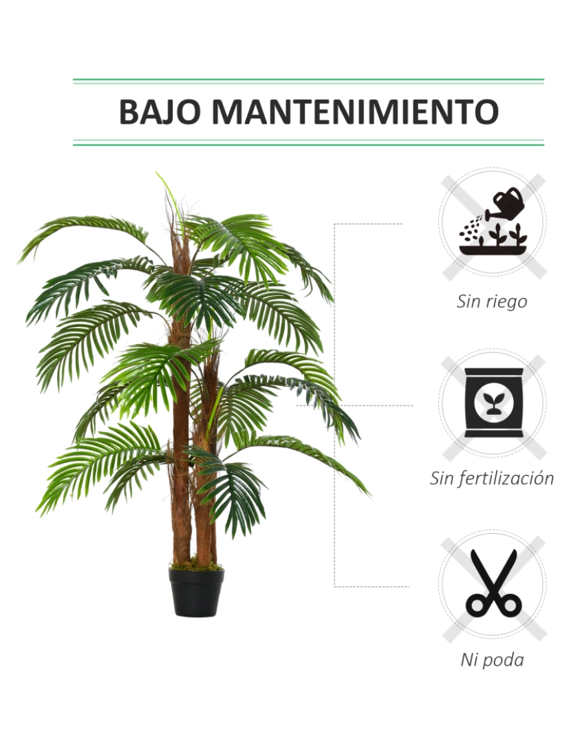imagem de Outsunny Palmeira Artificial Planta Sintética de 120cm com Vaso 19 Folhas Realistas e 3 Troncos Decoração para Casa Escritório Exterior Verde6