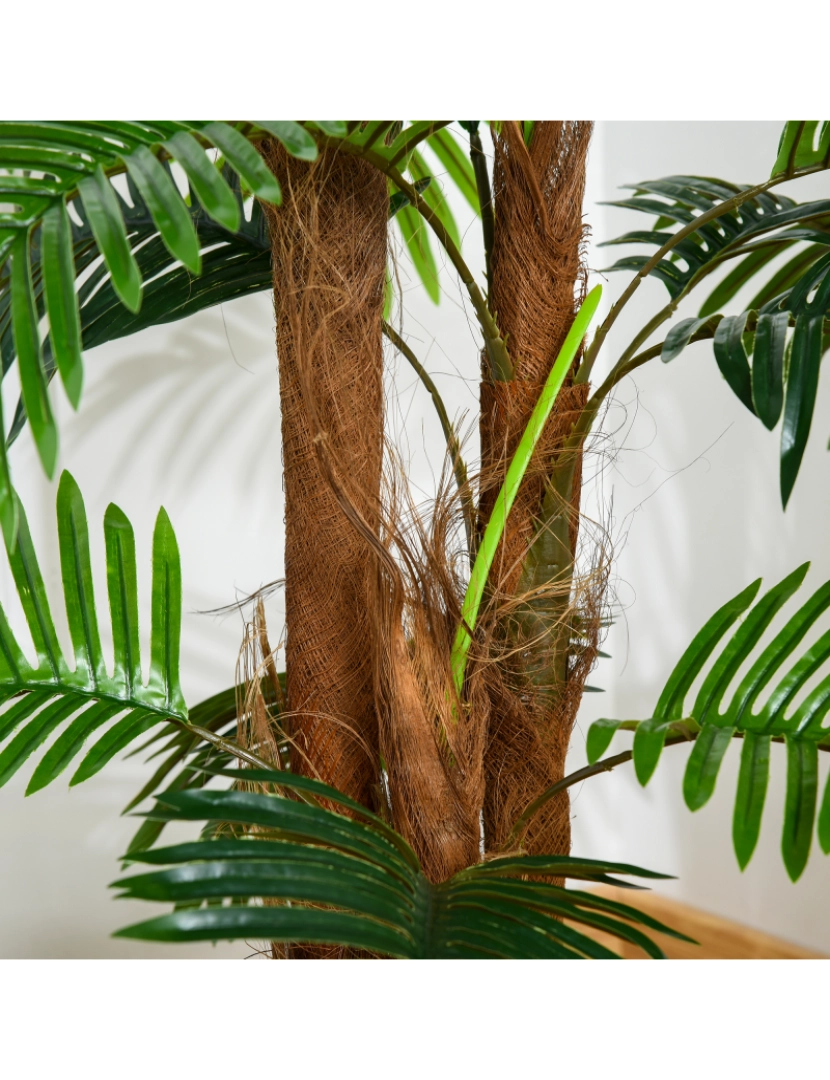 imagem de Outsunny Palmeira Artificial Planta Sintética de 120cm com Vaso 19 Folhas Realistas e 3 Troncos Decoração para Casa Escritório Exterior Verde7