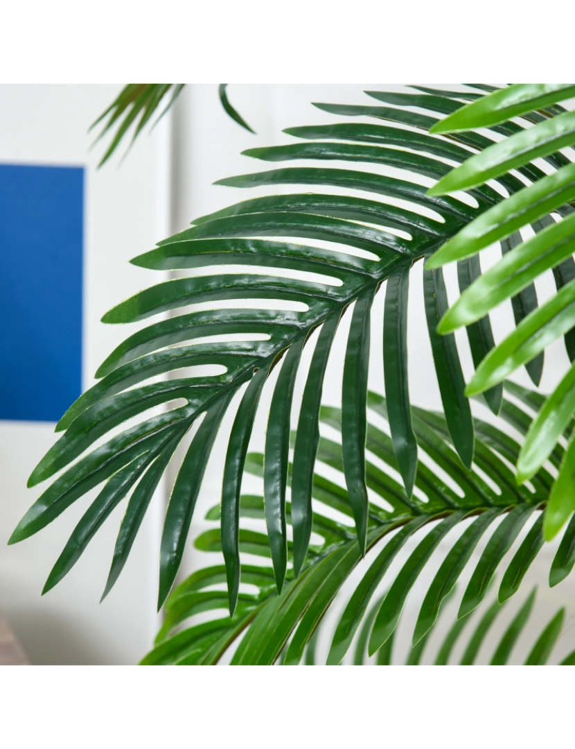 imagem de Outsunny Palmeira Artificial Planta Sintética de 120cm com Vaso 19 Folhas Realistas e 3 Troncos Decoração para Casa Escritório Exterior Verde8