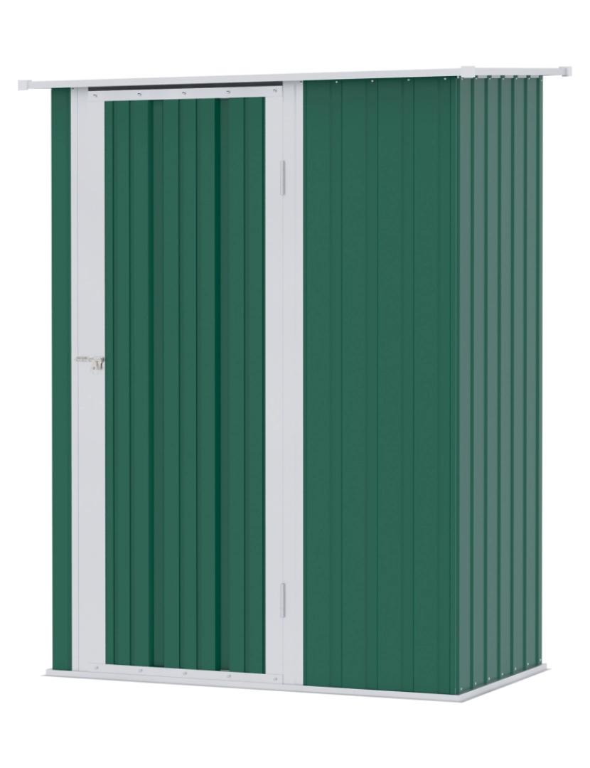 imagem de Outsunny Abrigo de Jardim 142x84x189cm Abrigo de Jardim de Aço Galvanizado com Porta Fechadura e Orifícios de Drenagem para Armazenamento de Ferramentas Verde9