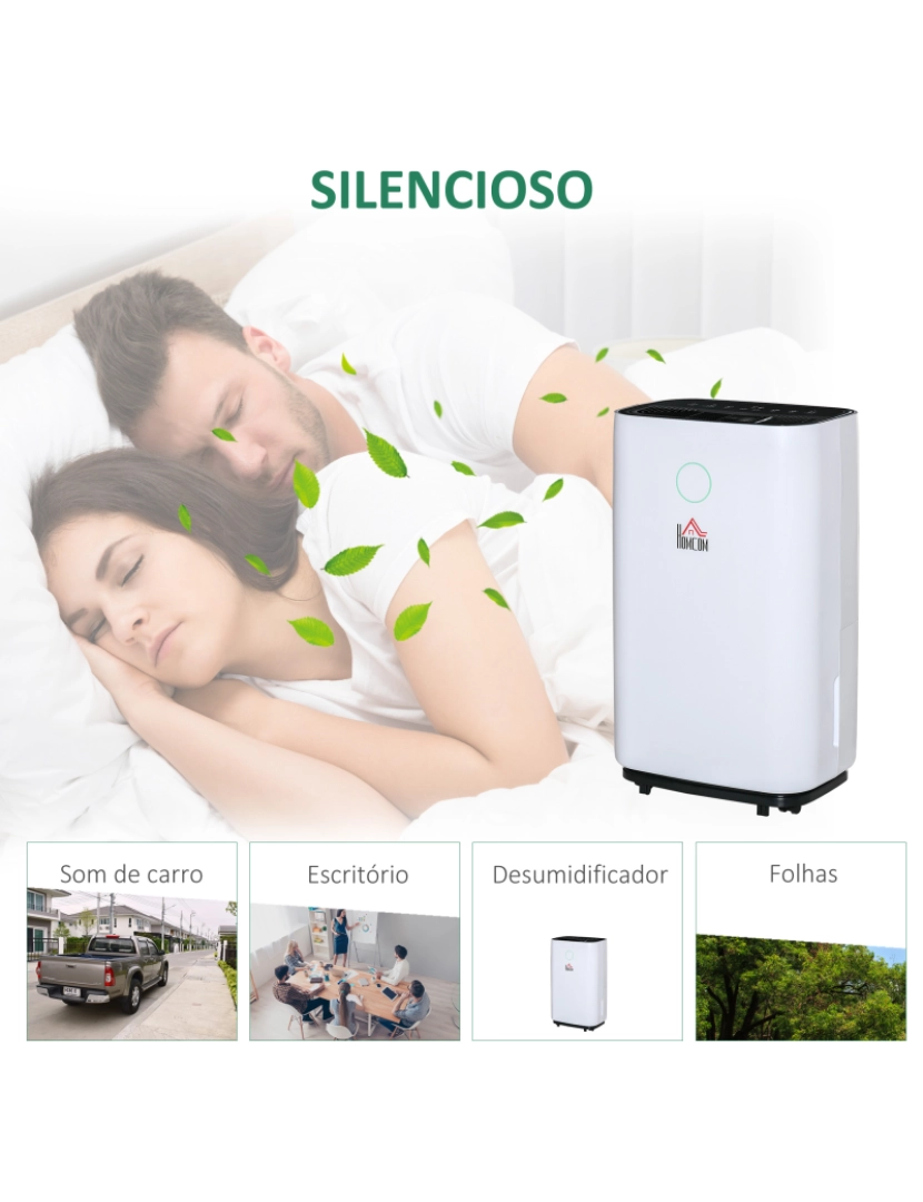 imagem de HOMCOM Desumidificador Elétrico 4000ml 16L/Dia com 3 Modos 2 Velocidades Tela LED Luzes Indicadoras Temporizador e Rodas Silencioso para Casa 33,5x23x57cm Branco6