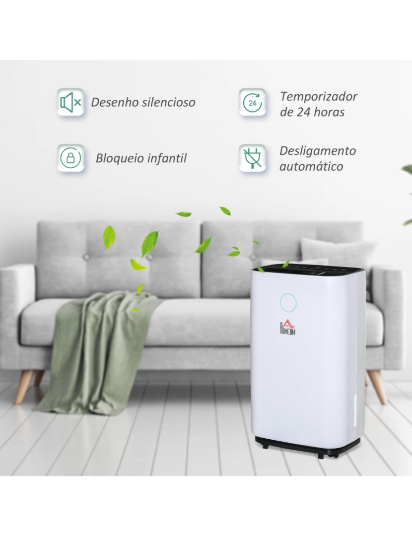 imagem de HOMCOM Desumidificador Elétrico 4000ml 16L/Dia com 3 Modos 2 Velocidades Tela LED Luzes Indicadoras Temporizador e Rodas Silencioso para Casa 33,5x23x57cm Branco8