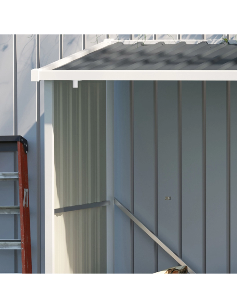 imagem de Outsunny Abrigo para Lenha de Aço Galvanizado Abrigo de Armazenamento de Lenhas com Teto Inclinado para Jardim Terraço Exterior 185x84x133,5/148,5 cm Cinza8