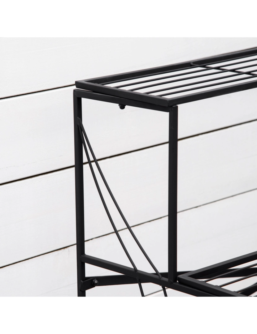 imagem de Outsunny Suporte de Metal para Plantas de 3 Níveis em Forma de Escada Suporte de Flores Multifuncional para Decoração de Interiores e Exteriores 95x63x72cm Preto7