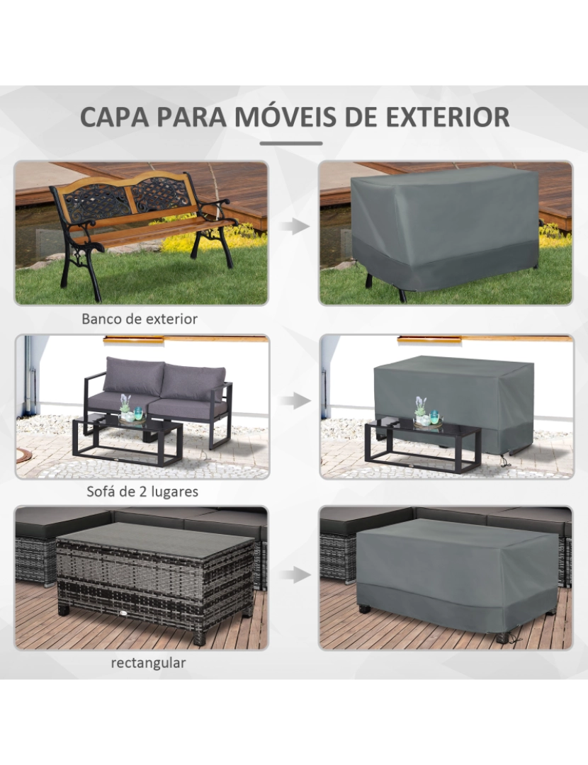 imagem de Outsunny Capa Protetora para Móveis de Jardim Tecido Oxford 600D Impermeável Cobertura de Móveis Mesas Cadeiras Sofá de Exterior com Corda e Fivela 190,5x72x76cm Cinza4
