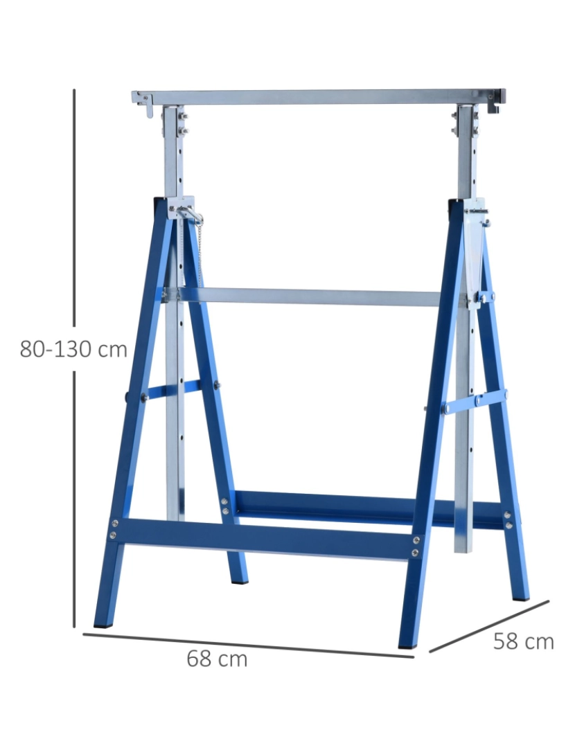imagem de HOMCOM Conjunto de 2 Cavaletes Telescópicos Dobráveis com Altura Ajustável Cavaletes de Serra de Aço para Mesa de Trabalho Carga 200kg 68x58x80-130cm Azul e Prata3