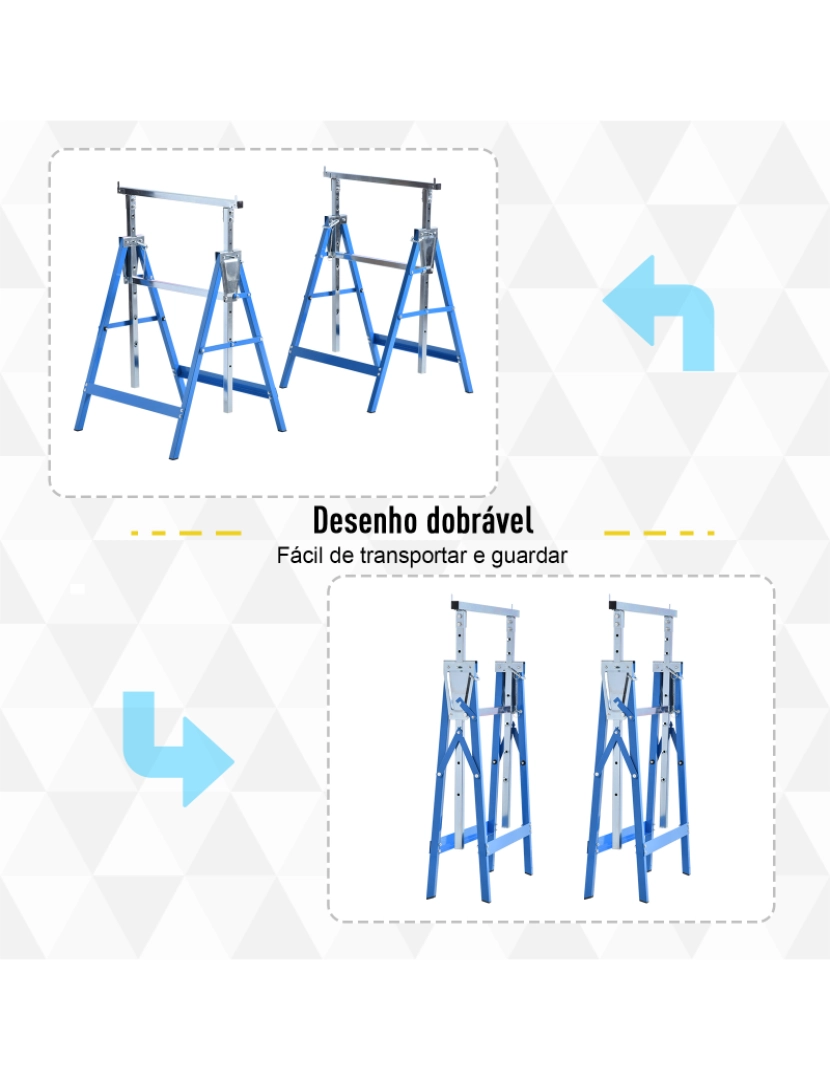imagem de HOMCOM Conjunto de 2 Cavaletes Telescópicos Dobráveis com Altura Ajustável Cavaletes de Serra de Aço para Mesa de Trabalho Carga 200kg 68x58x80-130cm Azul e Prata6