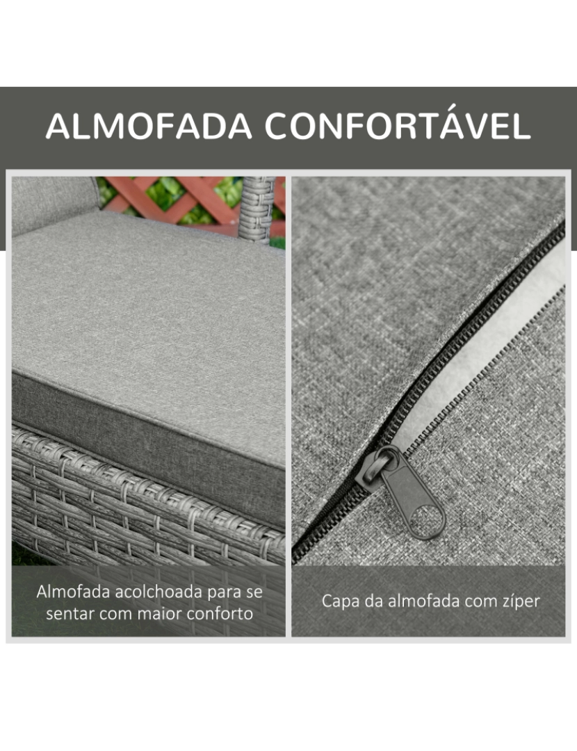 imagem de Outsunny Espreguiçadeira de Vime de Jardim Espreguiçadeira com Encosto Ajustável em 4 Posições Almofadas Acolchoadas e Capa Removível para Terraço Pátio Exterior 192x62,5x58-95cm Cinza5