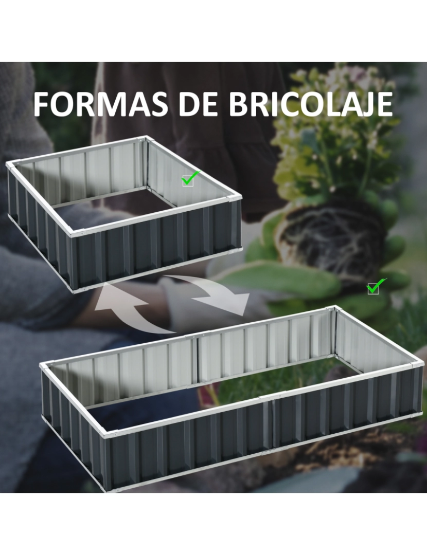 imagem de Outsunny Caixa de Plantio de Aço Inclui Luvas Caixa de Plantio Retangular para Cultivos de Plantas e Flores para Terraço Balcão Exterior 174x90x30 cm Cinza6