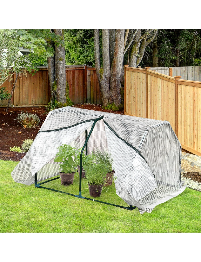 imagem de Outsunny Estufa de Jardim Terraço 100x70x60cm Estufa Pequena com Zíper pra Cultivos de Plantas Flores Estrutura de Aço Cobertura PE Branco2