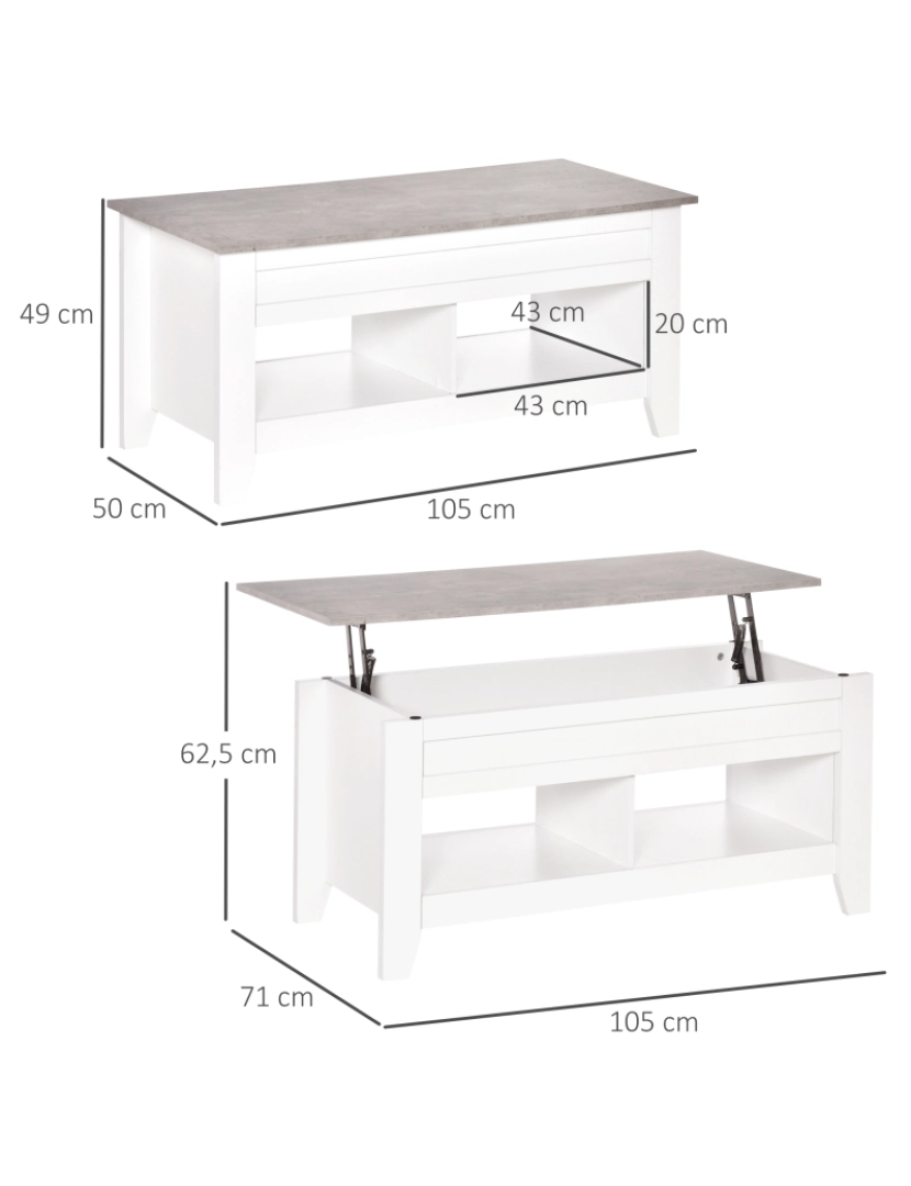 imagem de Mesa de Centro com Bancada Elevável 105x50x49cm cor branco 839-135WT3