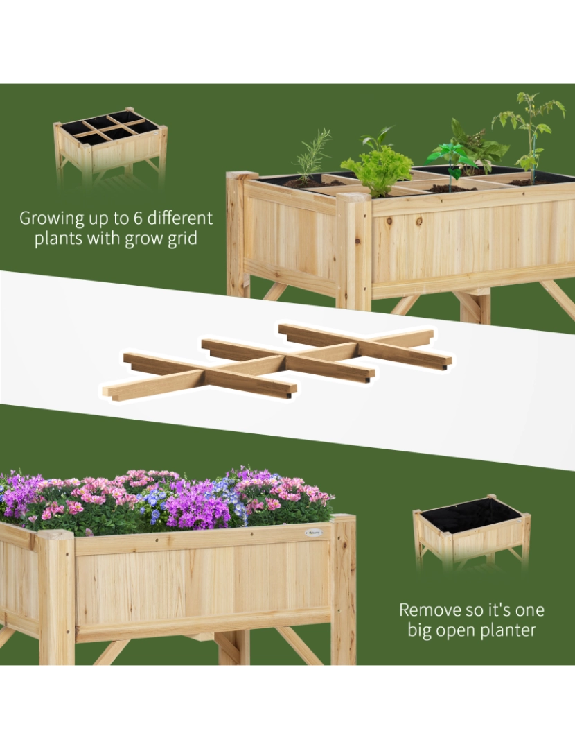 imagem de Outsunny Horta Vertical de Madeira 120x60x81cm Mesa de Cultivo com 6 Compartimentos e Prateleira Inferior para Plantas Flores Jardim Terraço Exterior Natural8