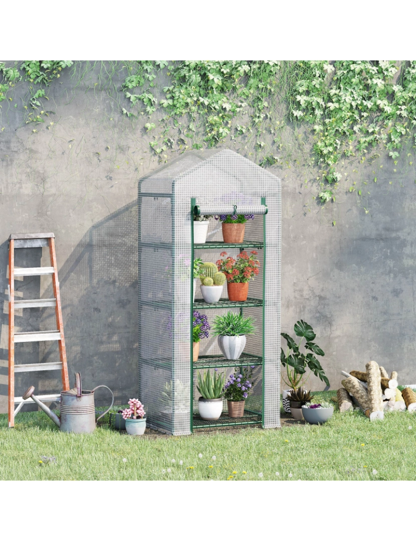imagem de Outsunny Estufa de Jardim com 4 Prateleiras e Cobertura de PE Estufa de Aço para Cultivo de Plantas Flores 70x50x160cm Branco2
