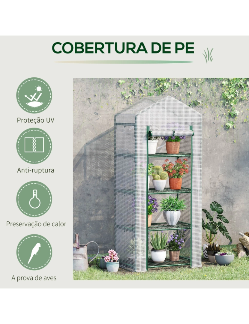 imagem de Outsunny Estufa de Jardim com 4 Prateleiras e Cobertura de PE Estufa de Aço para Cultivo de Plantas Flores 70x50x160cm Branco5