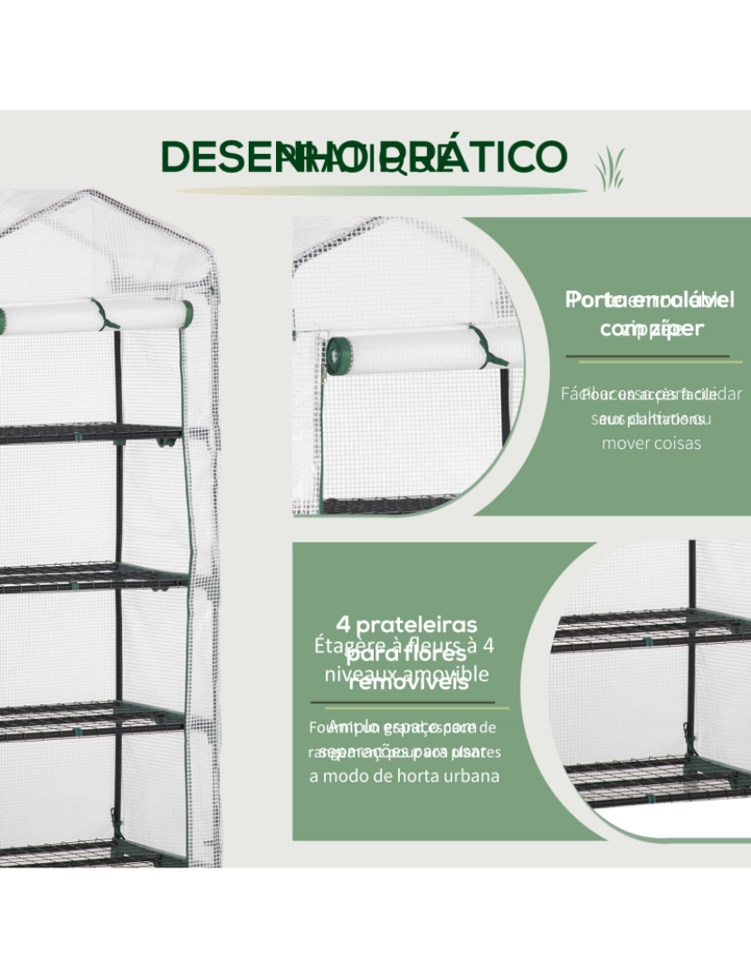imagem de Outsunny Estufa de Jardim com 4 Prateleiras e Cobertura de PE Estufa de Aço para Cultivo de Plantas Flores 70x50x160cm Branco6