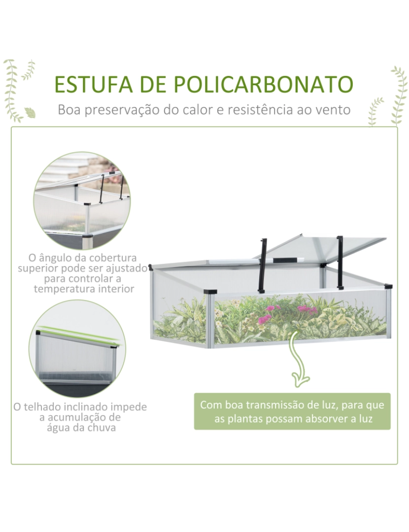 imagem de Outsunny Horta Elevada de Alumínio 78,5x47x74,5cm Estufa com Cobertura de Policarbonato e Teto Retrátil para Cultivos de Plantas Flores Cinza5
